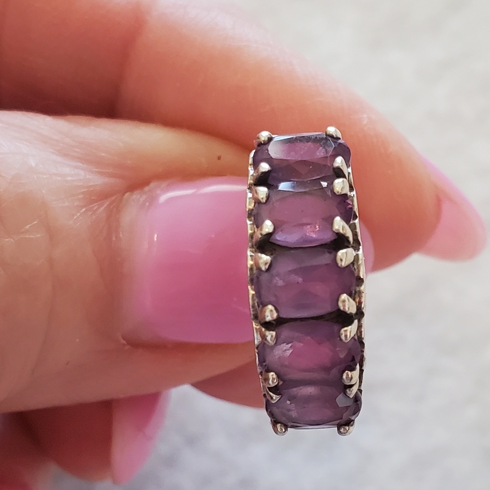 .925 Sterling Silver Amethyst Cluster Ring Size 6